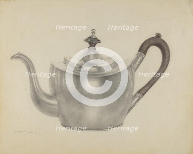 Silver Teapot, c. 1938. Creator: Dorothy Dwin.