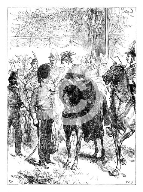 The Queen distributing the Victoria Crosses in Hyde Park, London, c1850s, (c1888). Artist: Unknown