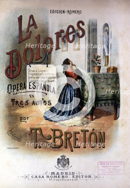 Cover of the operetta 'La Dolores', 1895, work by composer Tomas Breton.