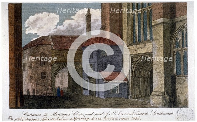 Entrance to Montague Close and part of Southwark Cathedral, London, c1830. Artist: Anon