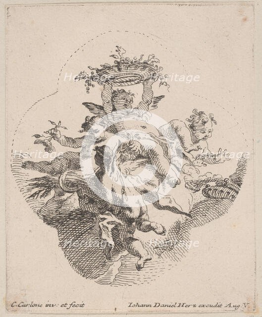 Putti holding flowers, 1725-75. Creator: Carlo Innocenzo Carloni.