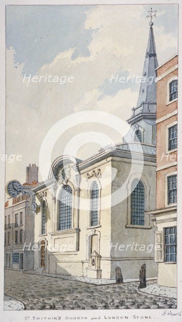 Church of St Swithin London Stone, City of London, 1840. Artist: Frederick Nash