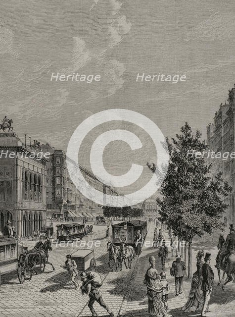 Ringstrasse and exterior of the State Opera, Vienna, 1878.  Creator: August Stefan Kronstein.