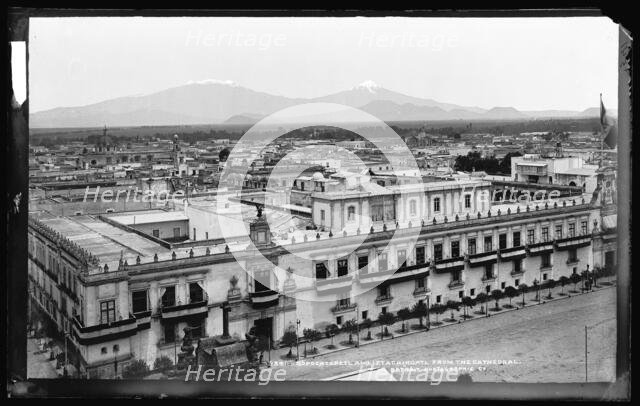 Popocatapetl [sic] and Iztachihuatl [sic] from the cathedral, between 1880 and 1897. Creator: William H. Jackson.
