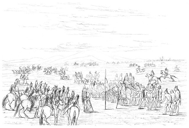 Native American horse race, 1841.Artist: Myers and Co