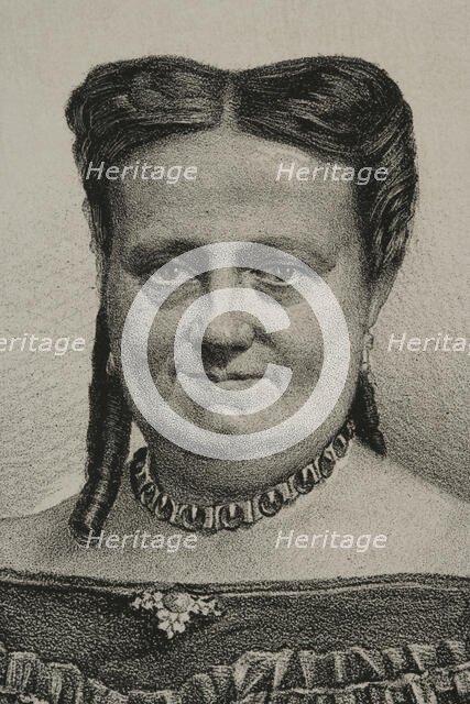 María Cristina de Borbón of the Two Sicilies (1806-1878), Queen of Spain, 1869. Detail. Creator: Jose Cuevas.