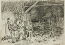 Interior of a Blacksmith's Shop (recto); Man Bending Over, Seen from Read (verso), 1833/1894. Creator: Charles Emile Jacque.