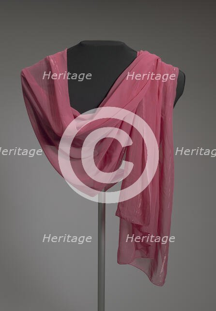 Wide pink scarf with metallic border from Mae's Millinery Shop, 1941-1994. Creator: Unknown.