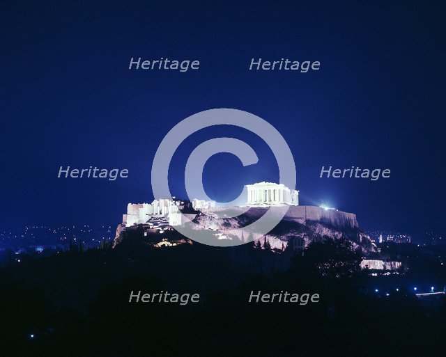 View of the Acropolis at night, 5th century BC. Artist: Unknown