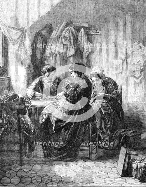 "The Industrious Needlewomen" - painted by M. Trayer - from the Exhibition of French Artists, 1856.  Creator: Unknown.