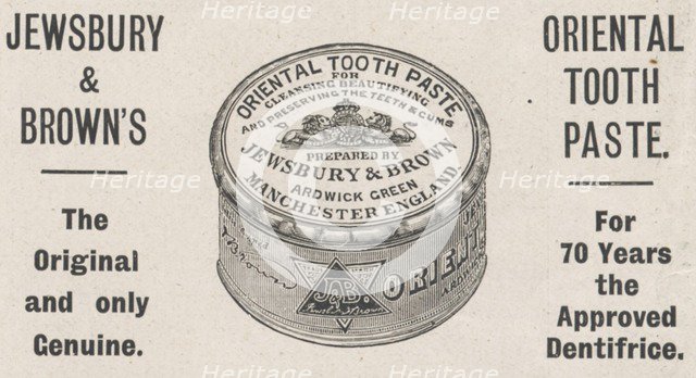 Jewsbury & Browns Oriental tooth paste, 1898. Artist: Unknown