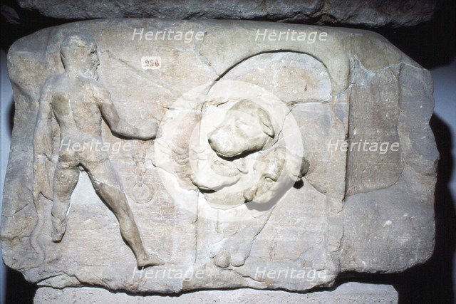 Relief from mausoleum of Hercules chaining Cerberus, c2nd century.  Artist: Unknown.