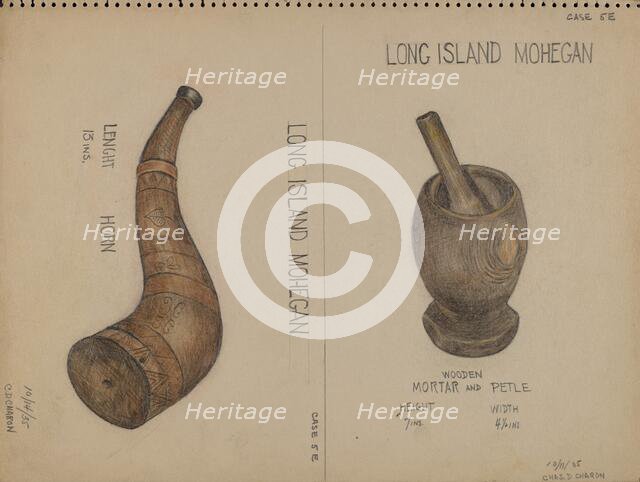 Horn and Mortar & Pestle, 1935. Creator: Charles Charon.