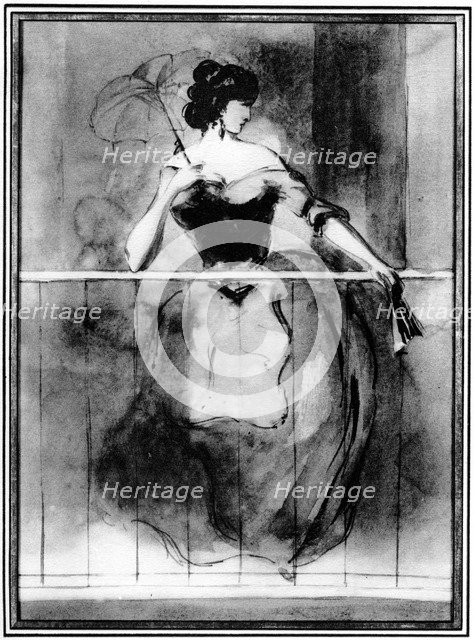 'Lady at a Balcony', 19th century, (1930).Artist: Constantin Guys