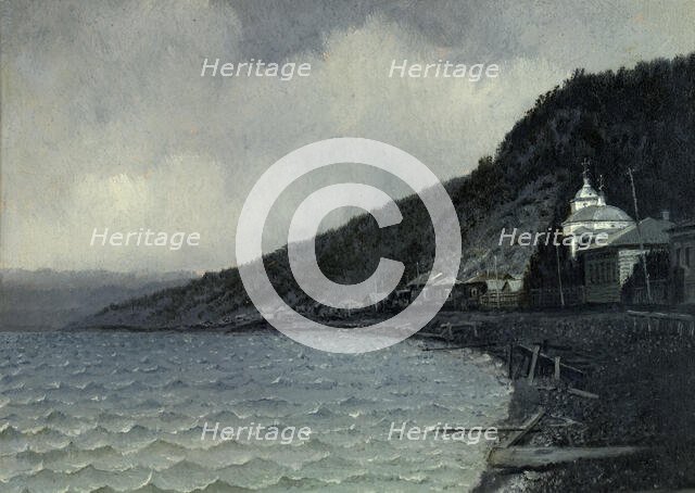 View of the Listvennichnoe Village and Lake Bailkal, 1880-1897. Creator: Pavel Mikhailovich Kosharov.