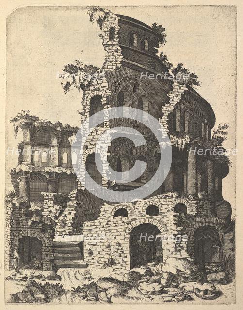 Ruins of a Basilica (?) from the series 'Ruinarum variarum fabricarum delineationes pictor..., 1554. Creator: Lambert Suavius.
