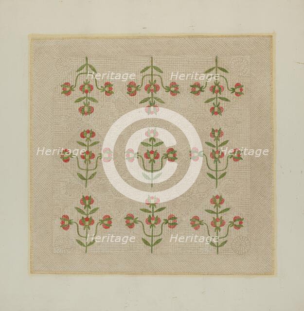 Quilt - Tulip Pattern, c. 1939. Creator: Fred Hassebrock.