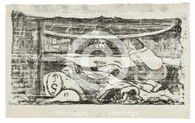 Interior of a Tahitian Hut, from the Suite of Late Wood-Block Prints, 1898/99. Creator: Paul Gauguin.