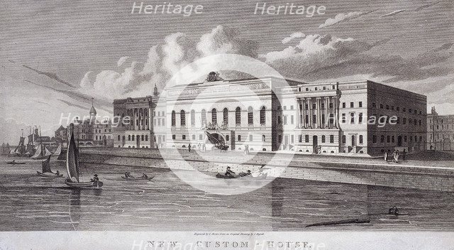 Custom House and River Thames,  London, c1820. Artist: C Rivers