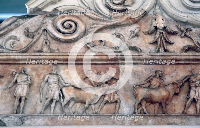 Sacrifice scene on the Ara Pacis, Rome. Artist: Unknown