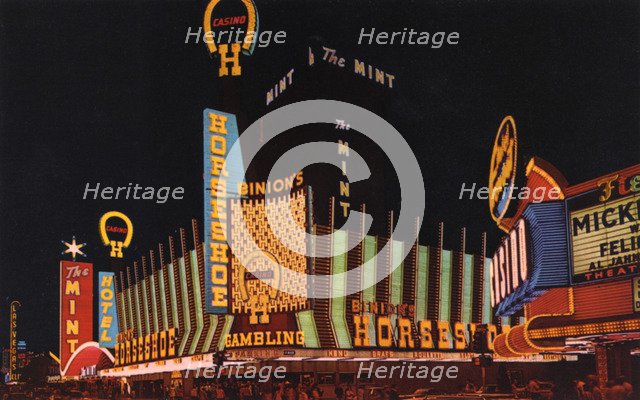 Fremont Street at night, Las Vegas, Nevada, USA, 1968. Artist: Unknown