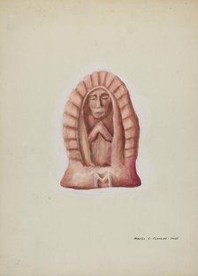 Small Statue of Guadalupe Cut in Stone, c. 1937. Creator: Majel G. Claflin.