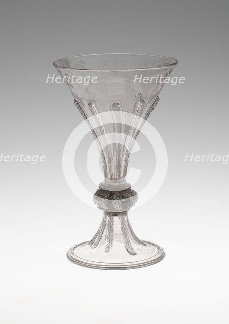 Goblet Engraved with Hunting Scenes, Bohemia, c. 1680. Creator: Bohemia Glass.