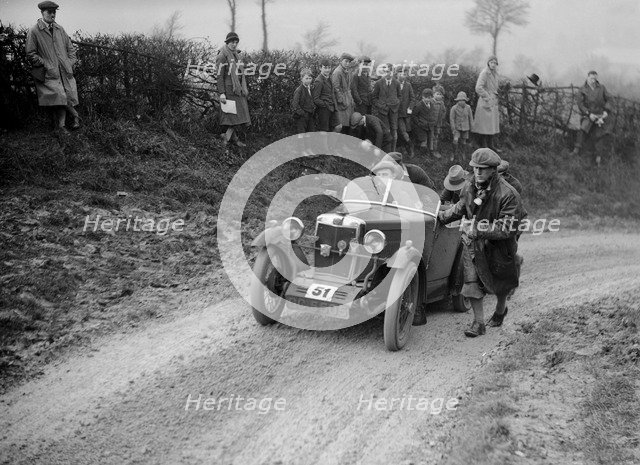 MG M type of JB Carver competing in the NWLMC London-Gloucester Trial, 1931. Artist: Bill Brunell.