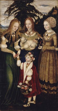 Altarpiece with the Martyrdom of Saint Catharine, left wing: The Saints Dorothea, Agnes and Cunigund Artist: Cranach, Lucas, the Elder (1472-1553)