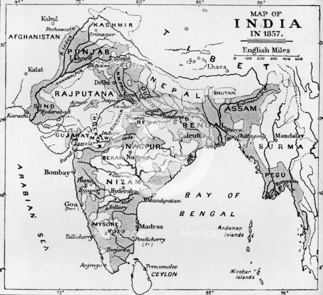 'Map of India in 1857', c1912. Artist: Unknown.