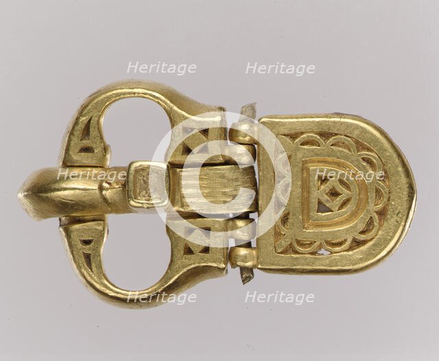 Gold Belt Buckle and Gold Strap End, Langobardic, ca. 600. Creator: Unknown.