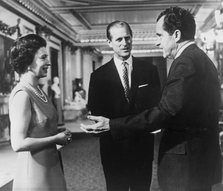 Queen Elizabeth II and Prince Philip chat with President Nixon, Buckingham Palace, 1969. Artist: Unknown