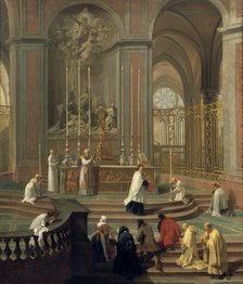 'Mass said by the canon de la Porte, or the main altar of Notre Dame, Paris', 1708-1710. Artist: Unknown