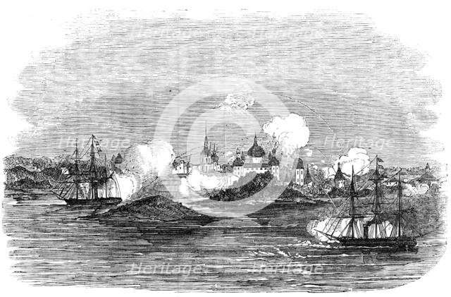 Attack on the town of Novitska, in the White Sea, by the "Miranda" and "Brisk", 1854. Creator: Unknown.