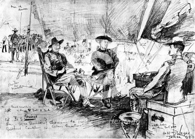 The Spanish-American War - in camp at Tampa: American officers discussing the Cuban Question, 1898. Creator: Unknown.