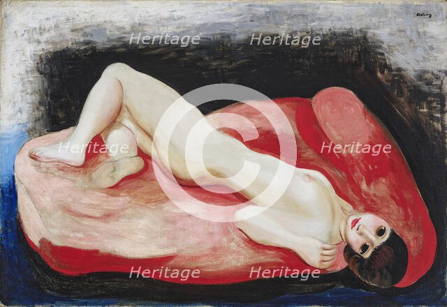 Nude lying on a red couch, 1927. Creator: Kisling, Moïse (1891-1953).