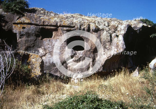 Rock-cut chambers tombs, Necropolis of Sant-Andrea Priu, Domus de Janas, Sardinia, Italy, (1998). Creator: LTL.