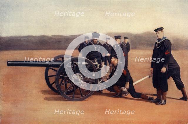 'Sighting A Naval Field Gun', 1900. Creator: Gregory & Co.