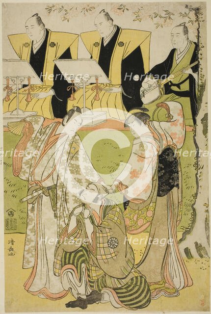 The Actors Ichikawa Monnosuke II as Munesada, Segawa Kikunojo III as the courtesan Sumizom..., 1784. Creator: Torii Kiyonaga.