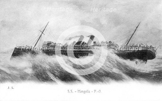 SS 'Mongolia' in heavy seas, c1903-c1917. Artist: Unknown