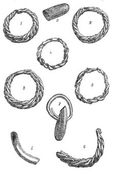 Ancient Celtic rings found in the Hebrides, 1864. Creator: Unknown.