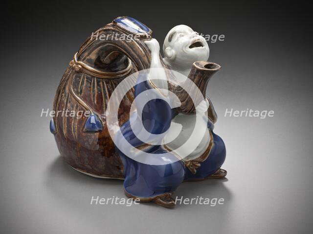 Sake Vessel in the Form of Hotei with his Bag, 19th century. Creator: Unknown.