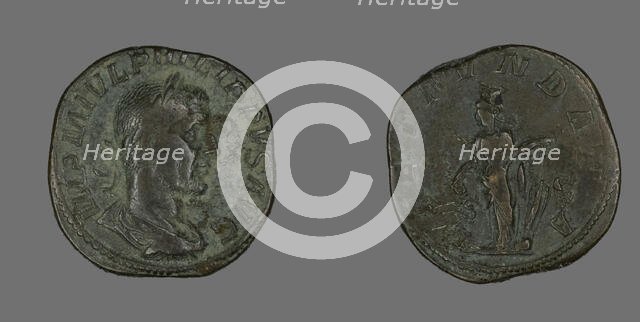 Sestertius (Coin) Portraying Philip the Arab, 244-249. Creator: Unknown.