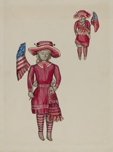 Knitted Doll with Flag, c. 1937. Creator: Verna Tallman.
