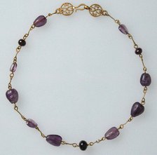 Gold Necklace with Amethysts, Glass Beads, and a Pearl, Byzantine, 500-700. Creator: Unknown.