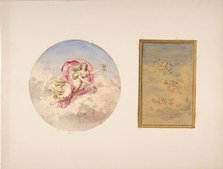 Two designs for the decoration of ceilings with figures in clouds, 1830-97. Creators: Jules-Edmond-Charles Lachaise, Eugène-Pierre Gourdet.