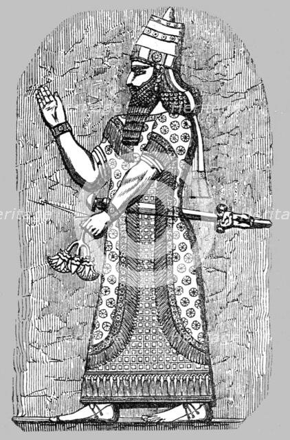 'The Assyrian King; at the entrance to the Nineveh Court, Crystal Palace, Sydenham', 1854. Creator: Unknown.