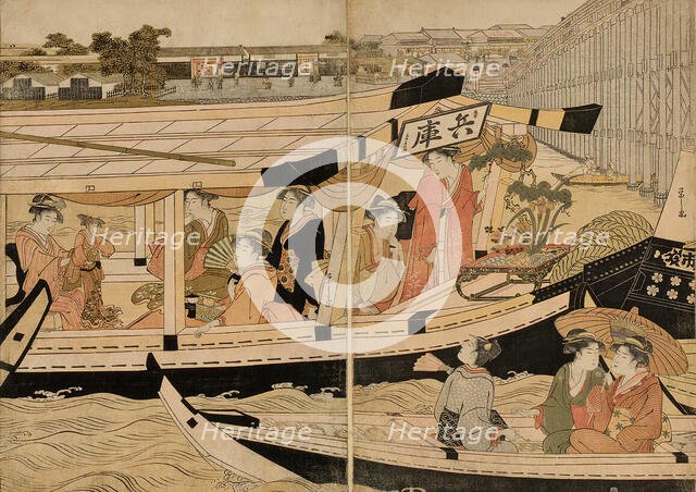 Pleasure Boats on the Sumida River, c. 1792. Creator: Hosoda Eishi.