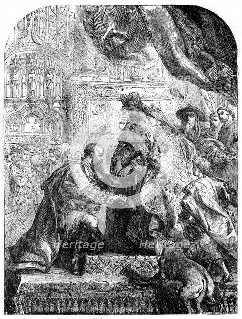 Christopher Columbus being received by Ferdinand and Isabella at Barcelona, c1490s, (1872). Artist: Unknown