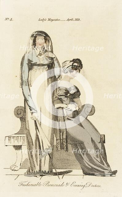 Fashion Plate (Fashionable Promenade and Evening Dresses), 1813. Creator: Unknown.